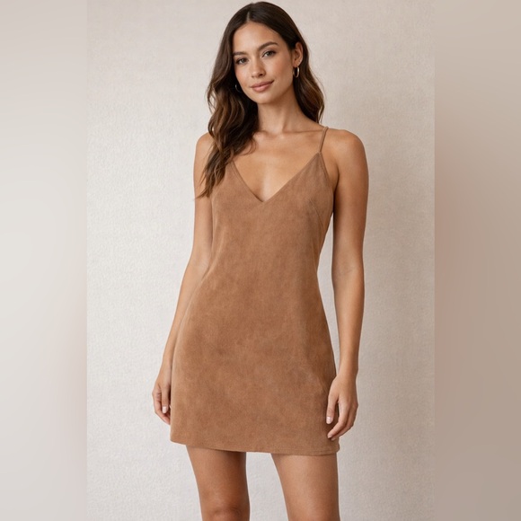 Wilfred Dresses & Skirts - Aritzia Wilfred Free Tan Faux Suede Mini Dress Size XS- Festival Summer Flirty
